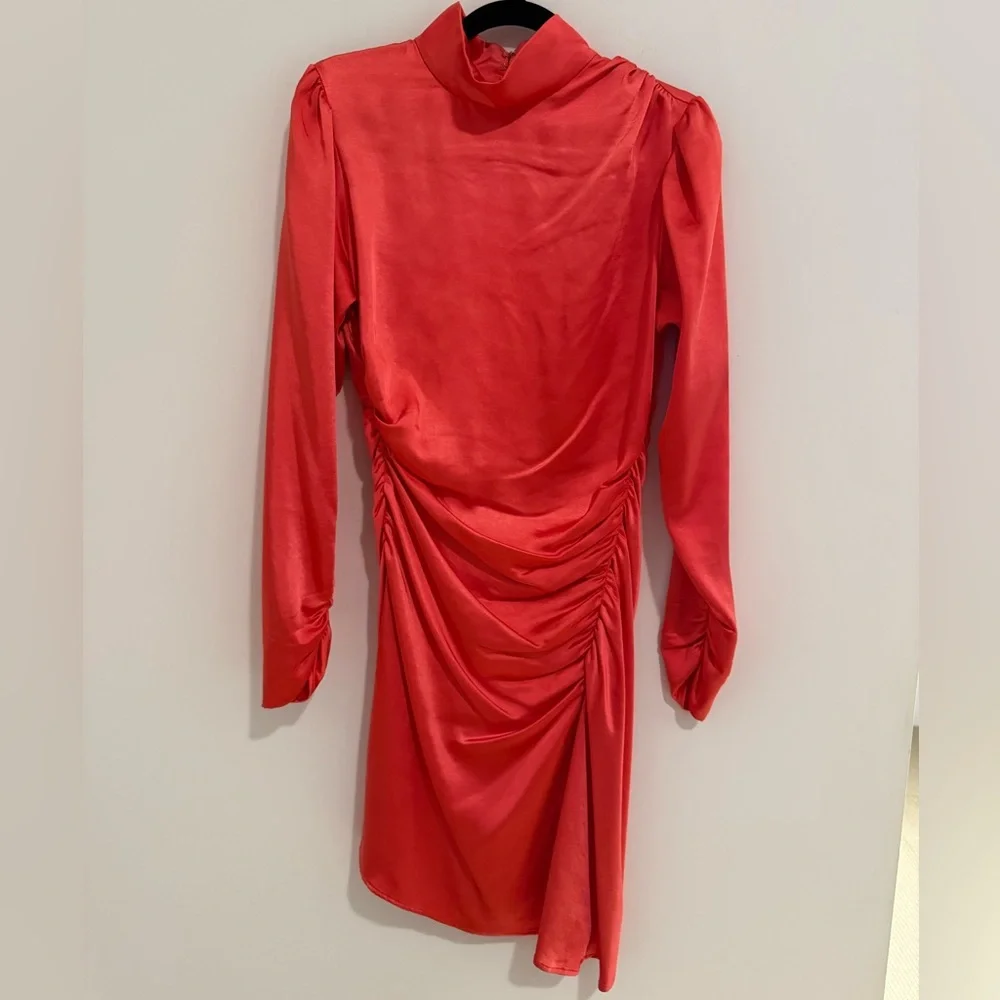 A.L.C. Joss Ruched Satin Dress in Hibiscus - Picture 6 of 10